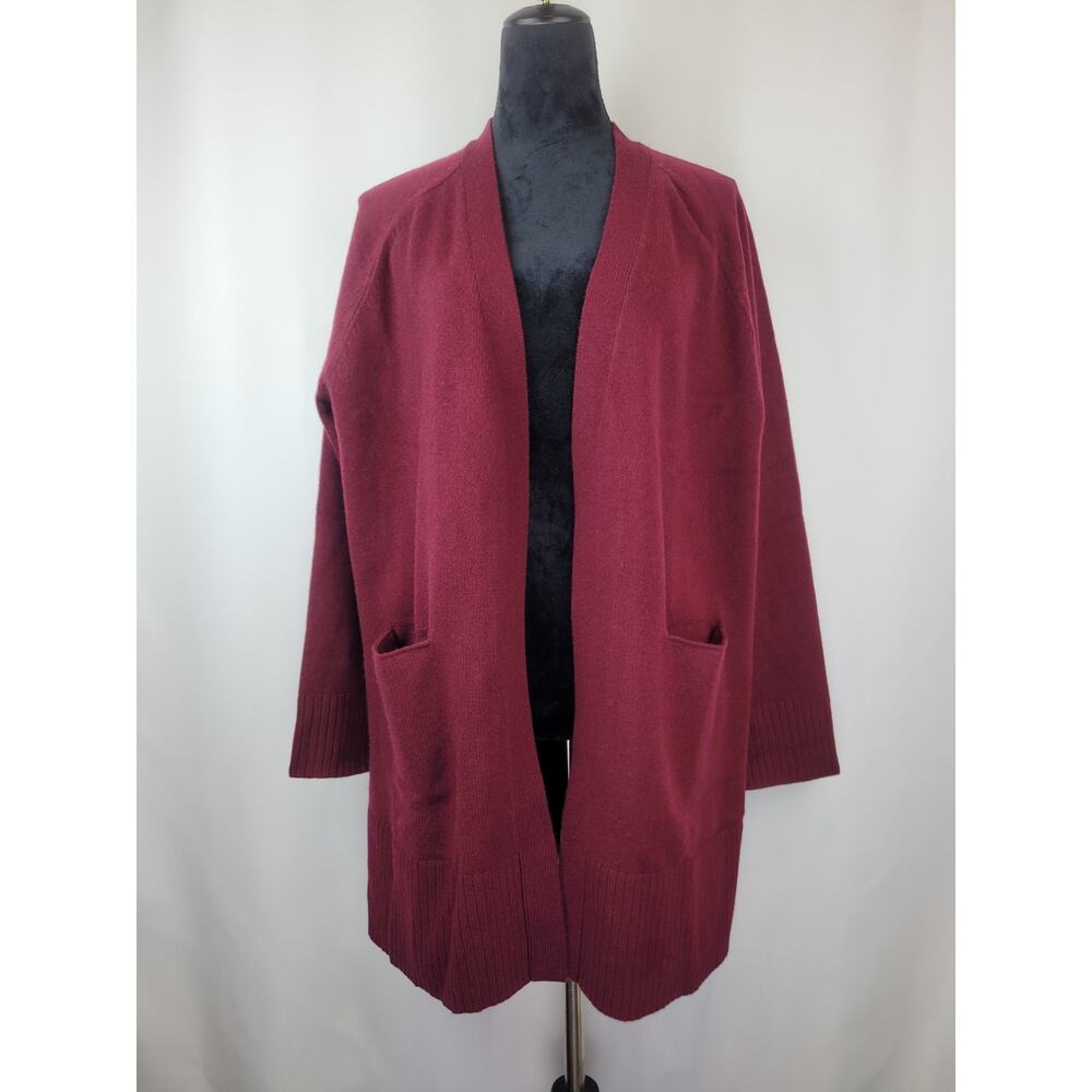 Revive Cashmere Women's Merlot Wool Cashmere Raglan Midi Cardigan Sweater L